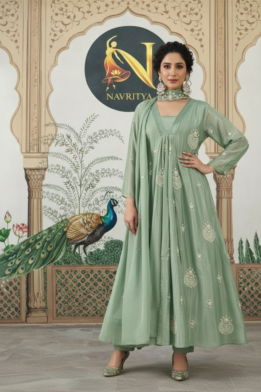 Pastel Green Chinon Salwar Suit