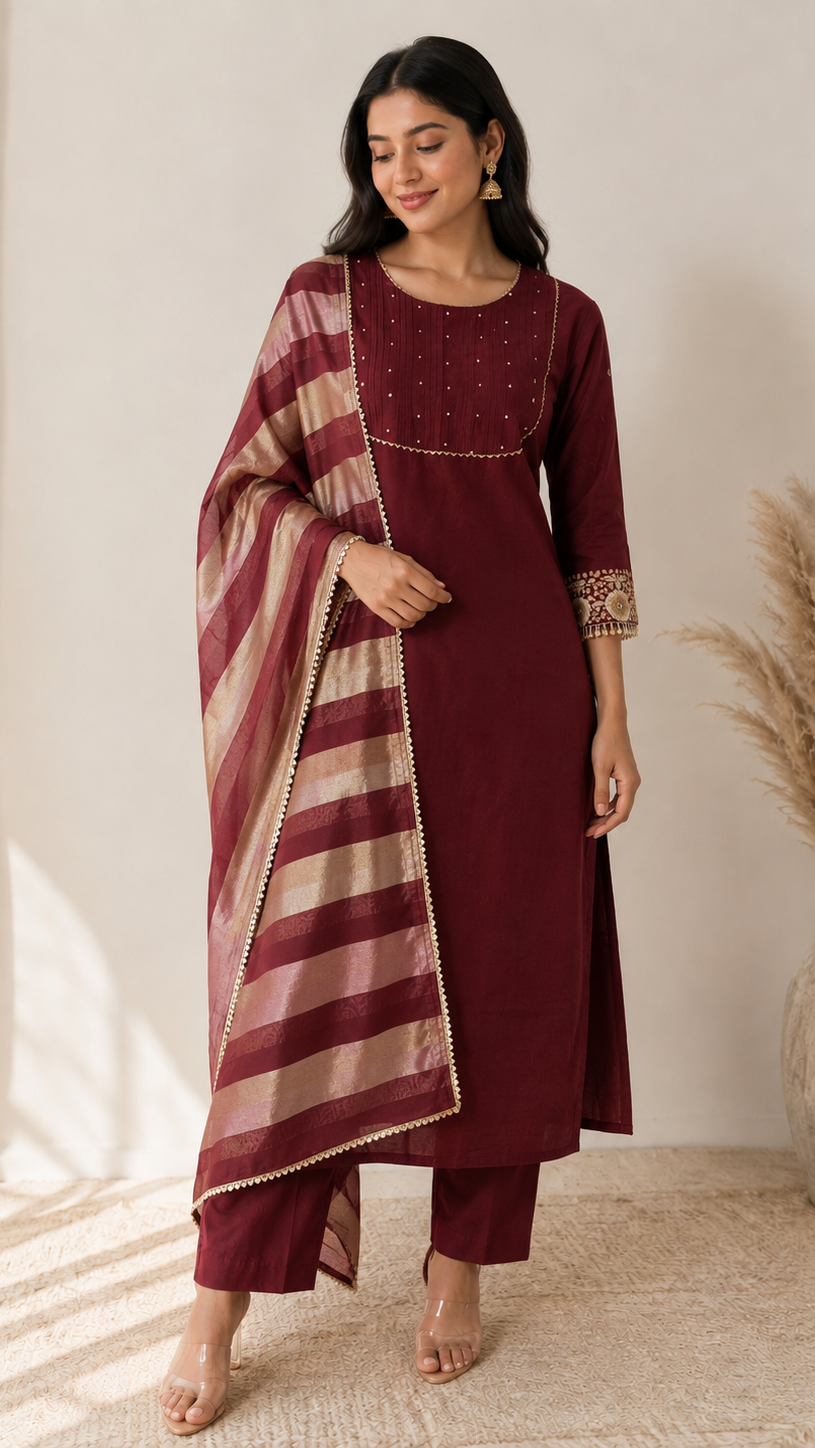 Matka Silk Brown Salwar Suit