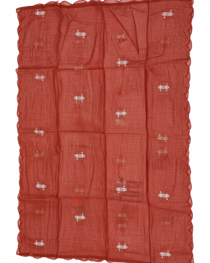Mul Chanderi Rust Orange Kurta set with Thread Embroidery work