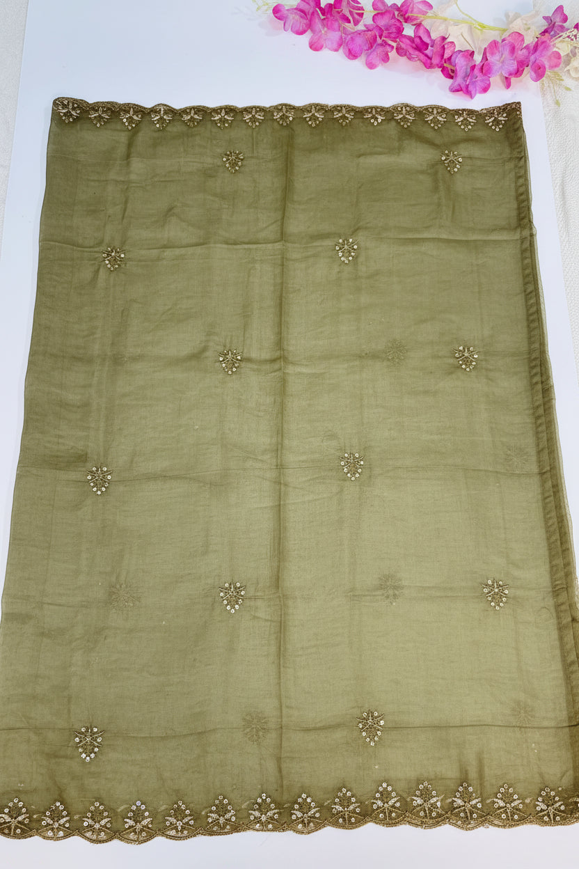 Mehandi Green Mul Chanderi Kurta Set