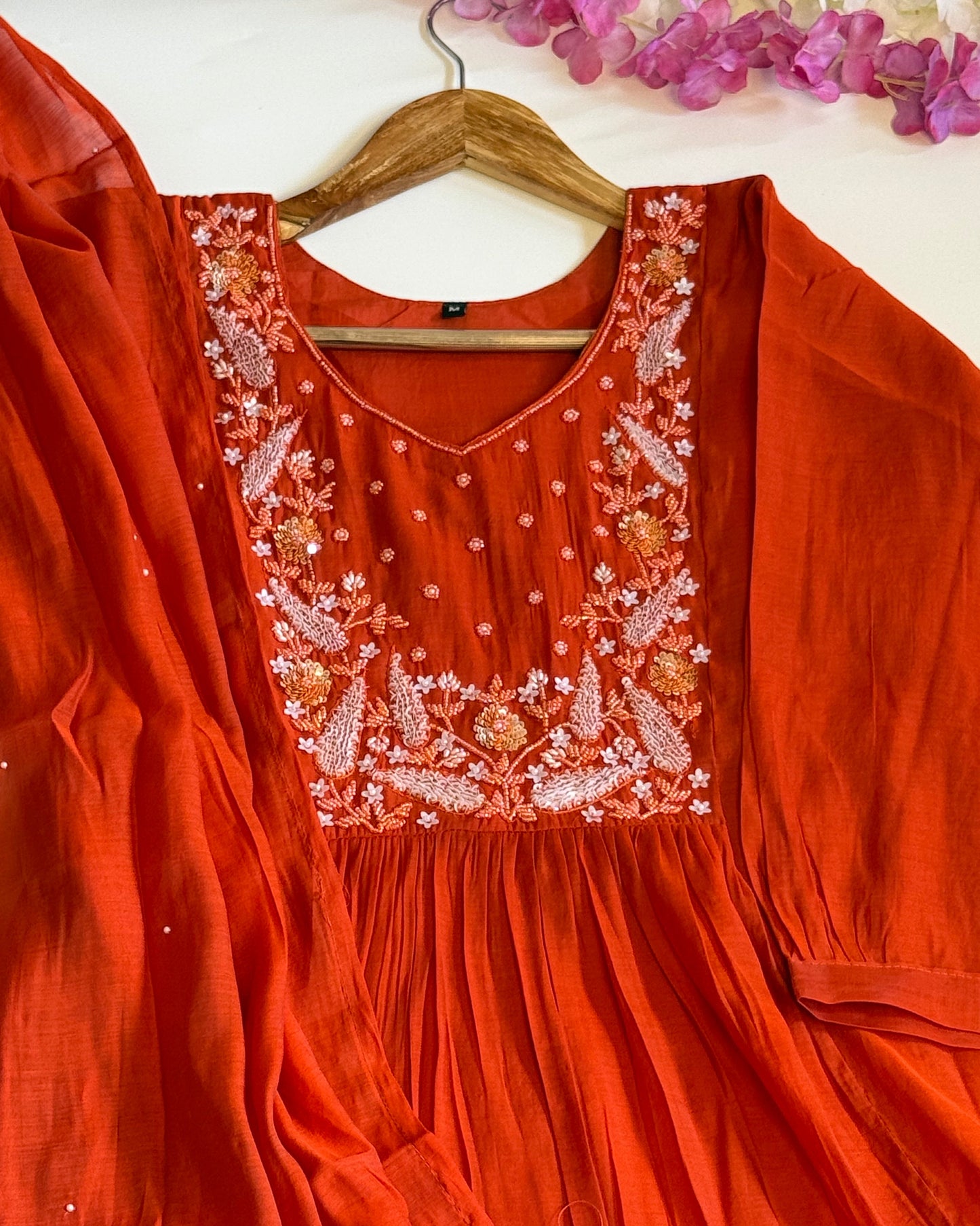Orange Mul Chanderi Kurta Set