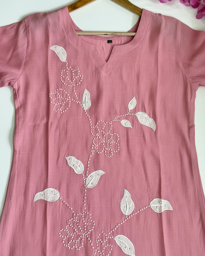 Muslin Silk Soft floral embroidery Kurta Set with Organza Dupatta