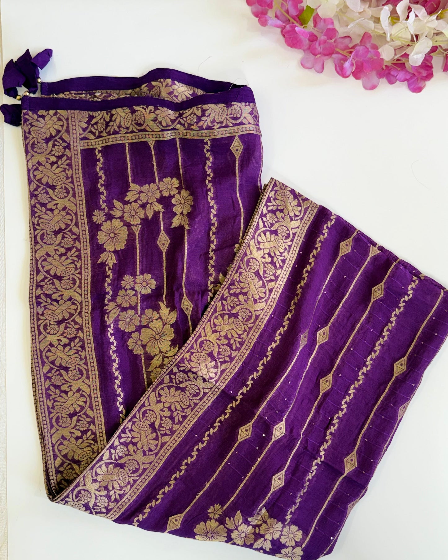 Raw Silk Purple Party Wear Salwar Suit with Banaras Dupatta.