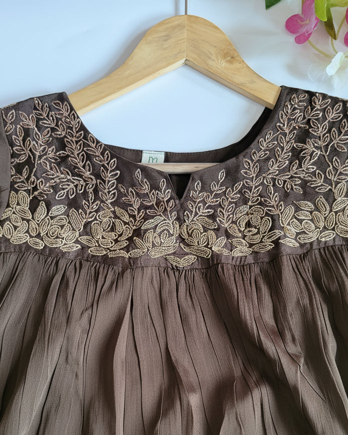 Chocolate Brown Chinon 3-Piece Salwar Suit