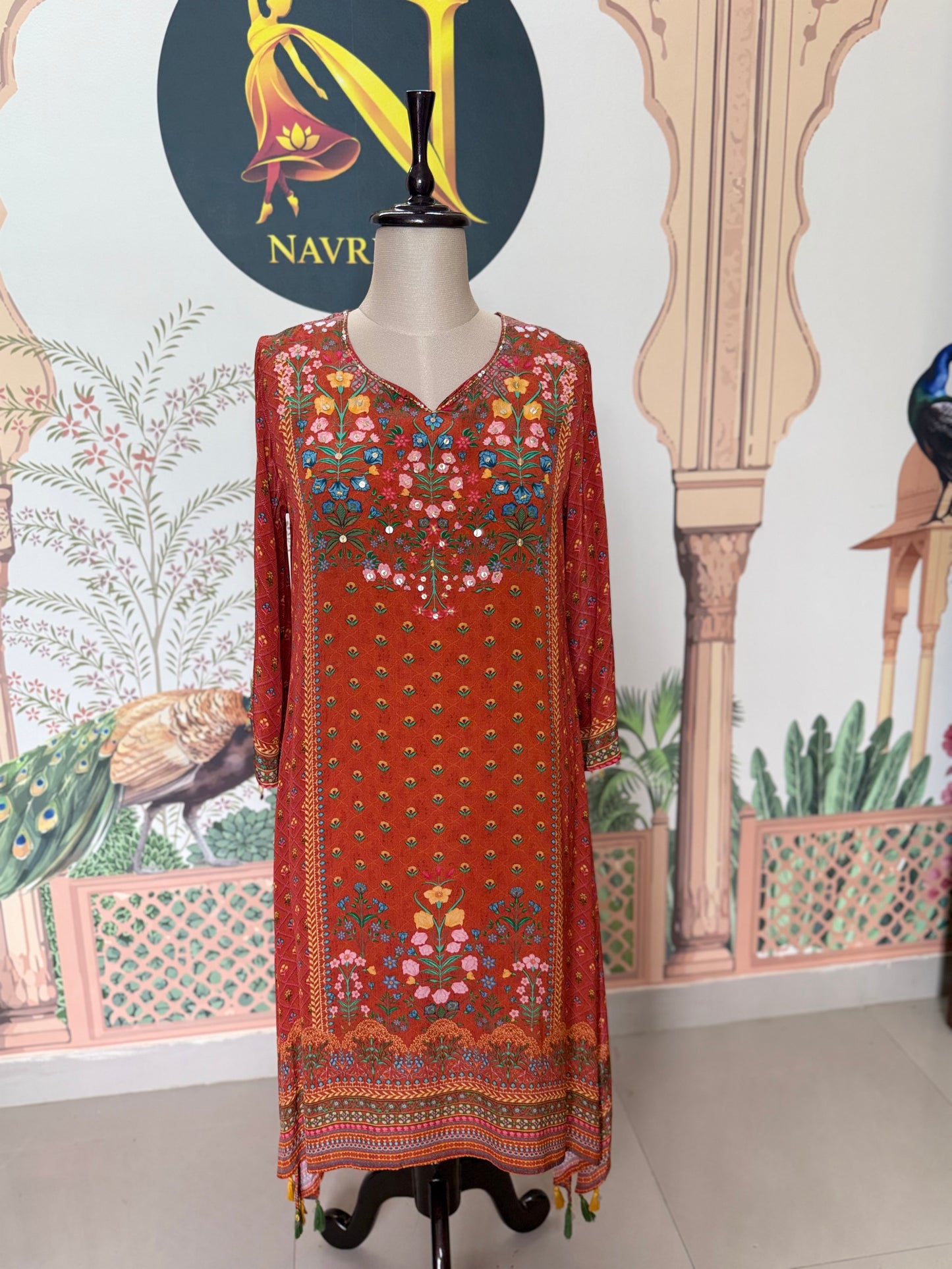 Italian Crape Orange Kurta Set