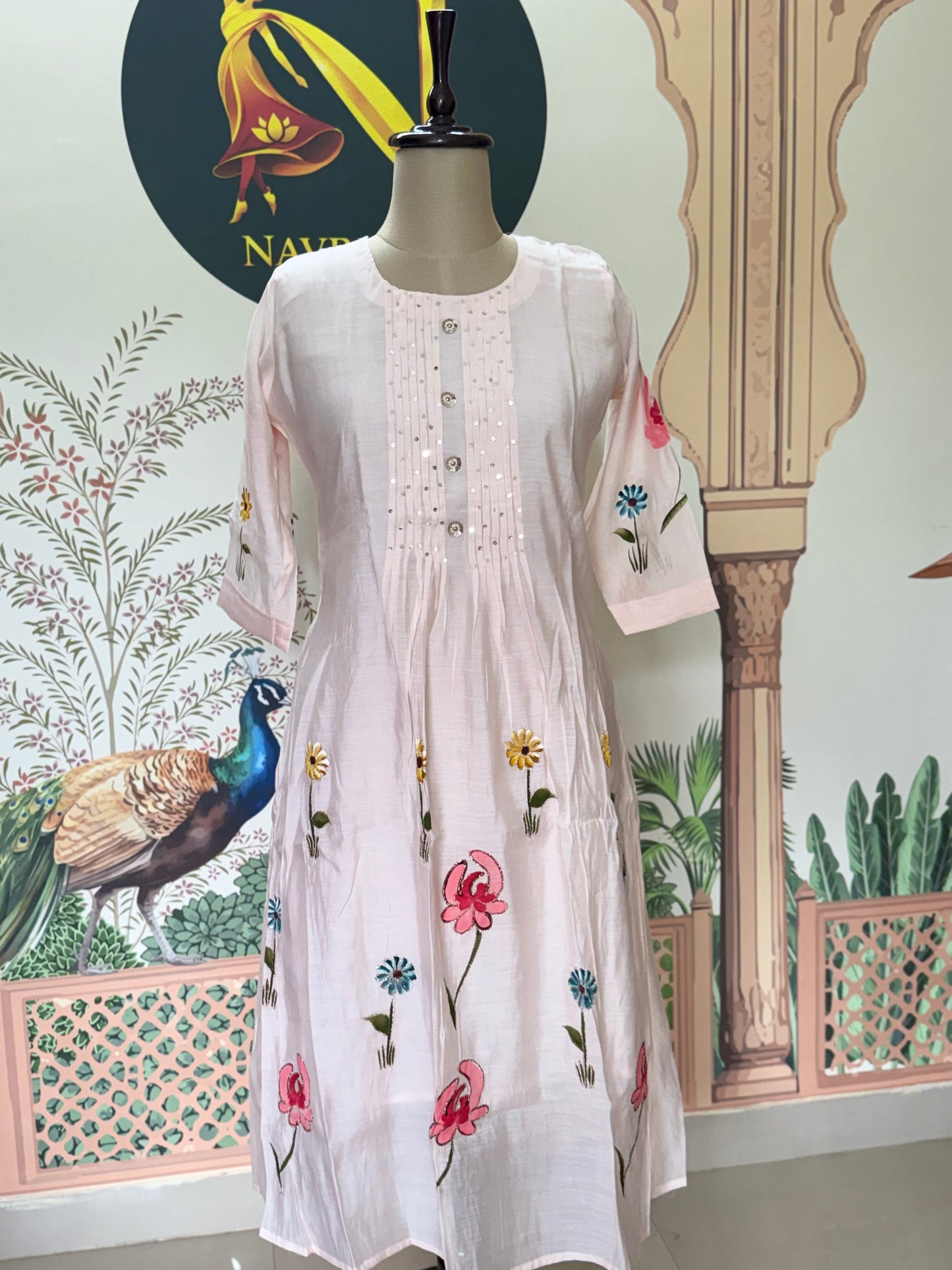 Mul Chanderi Peach Kurta Set