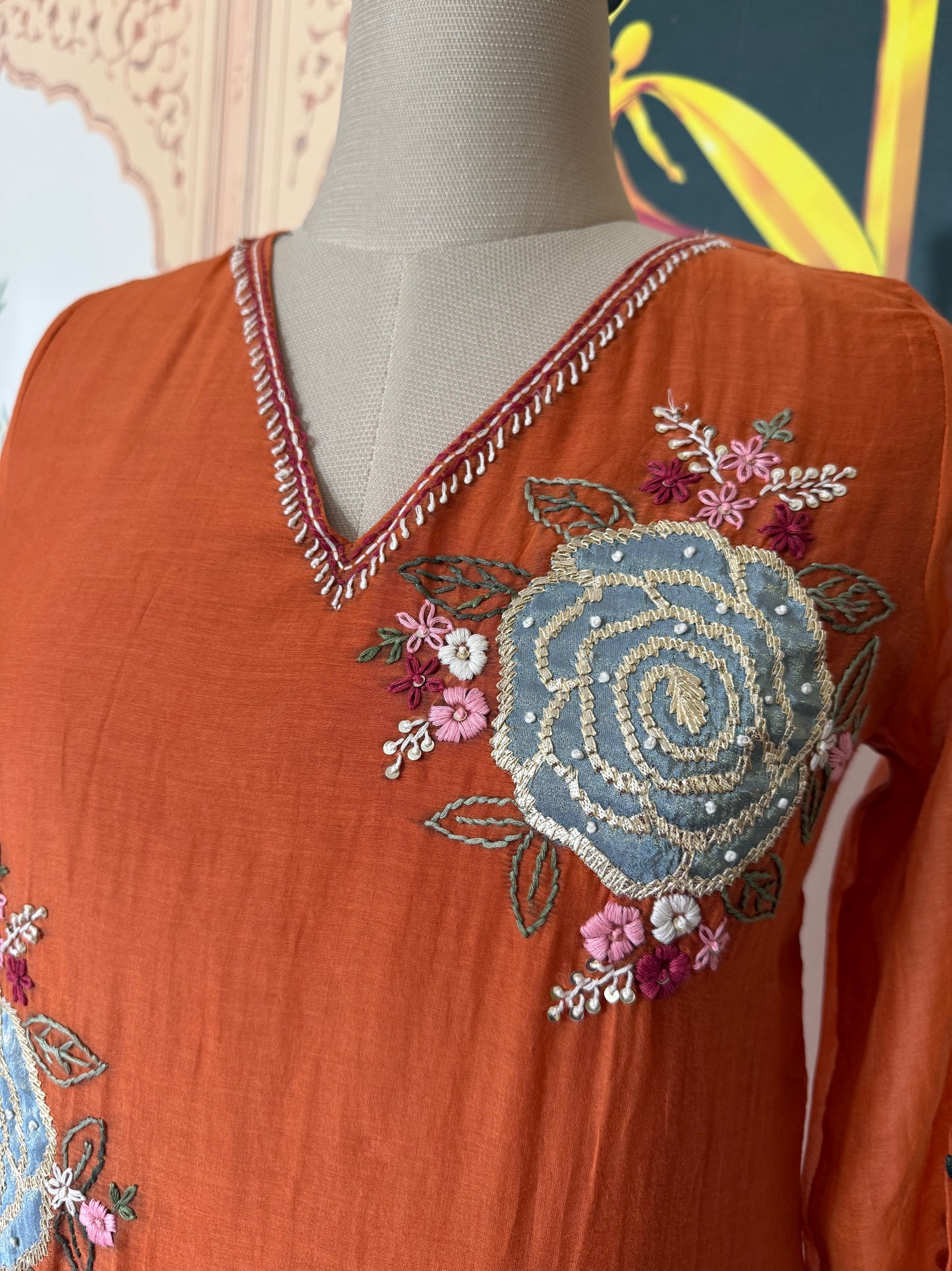 Mul Chanderi Orange Salwar Suit