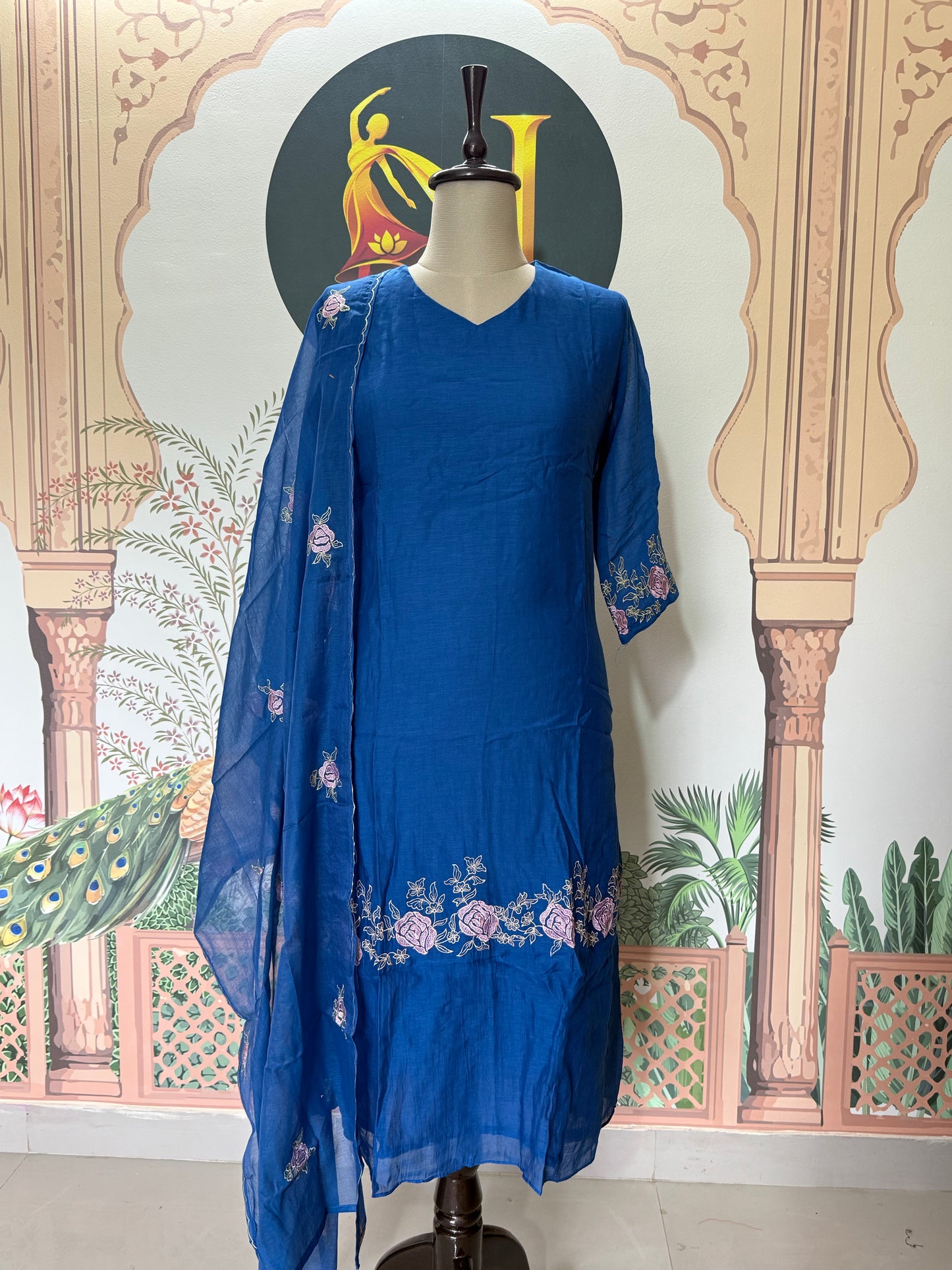 Mul Chanderi Salwar Suit With Thread Work
