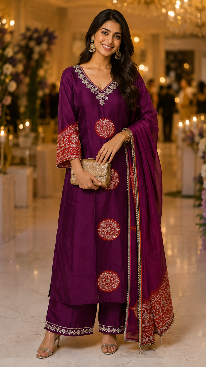 Silk Salwar Suit With Embroidery
