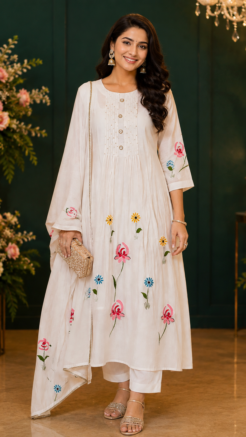 Mul Chanderi Peach Kurta Set