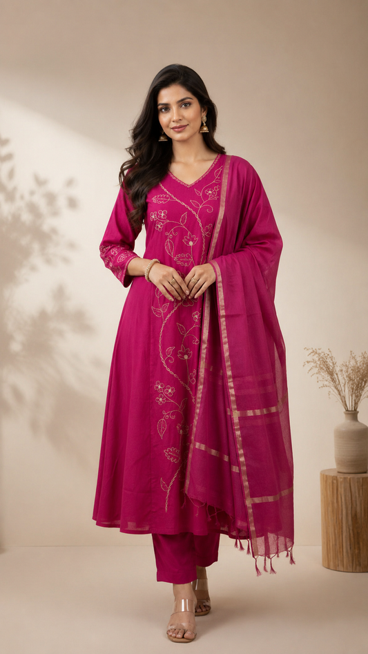 Pink Mul Cotton with Gold Embroidery work