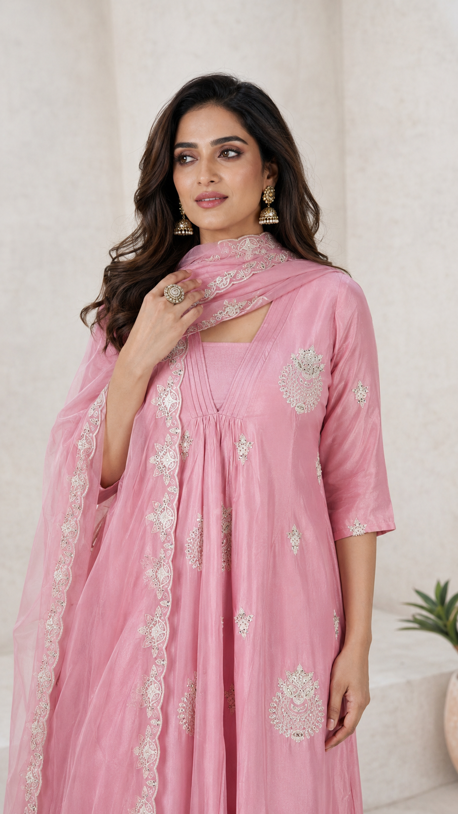 Pink Chinon Salwar Suit