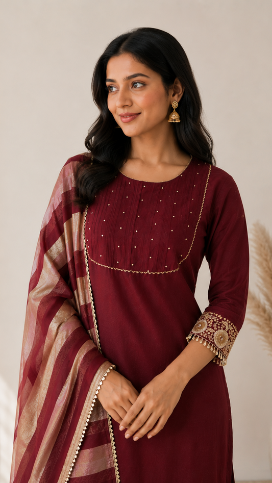 Matka Silk Brown Salwar Suit