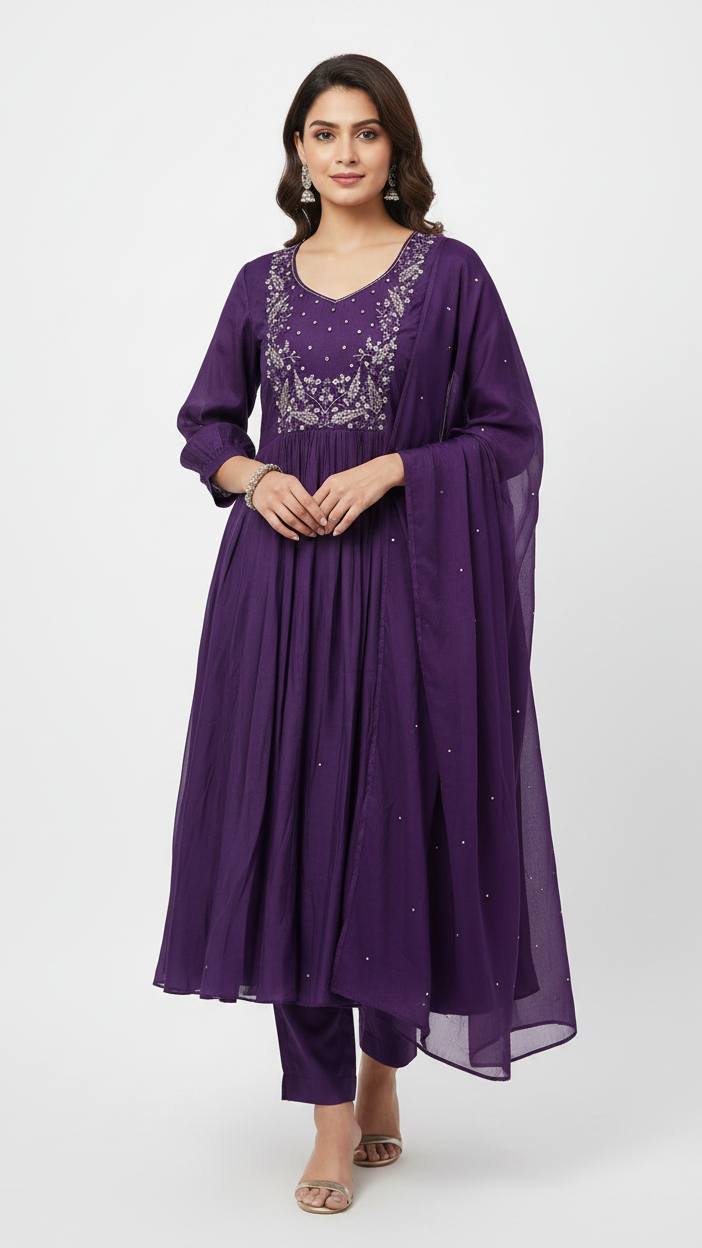 Purple Mul Chanderi kurta set