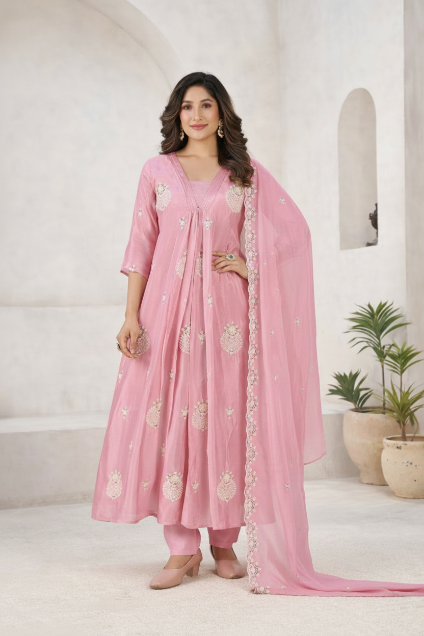 Pink Chinon Salwar Suit