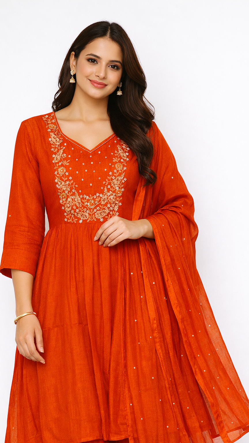 Orange Mul Chanderi Kurta Set