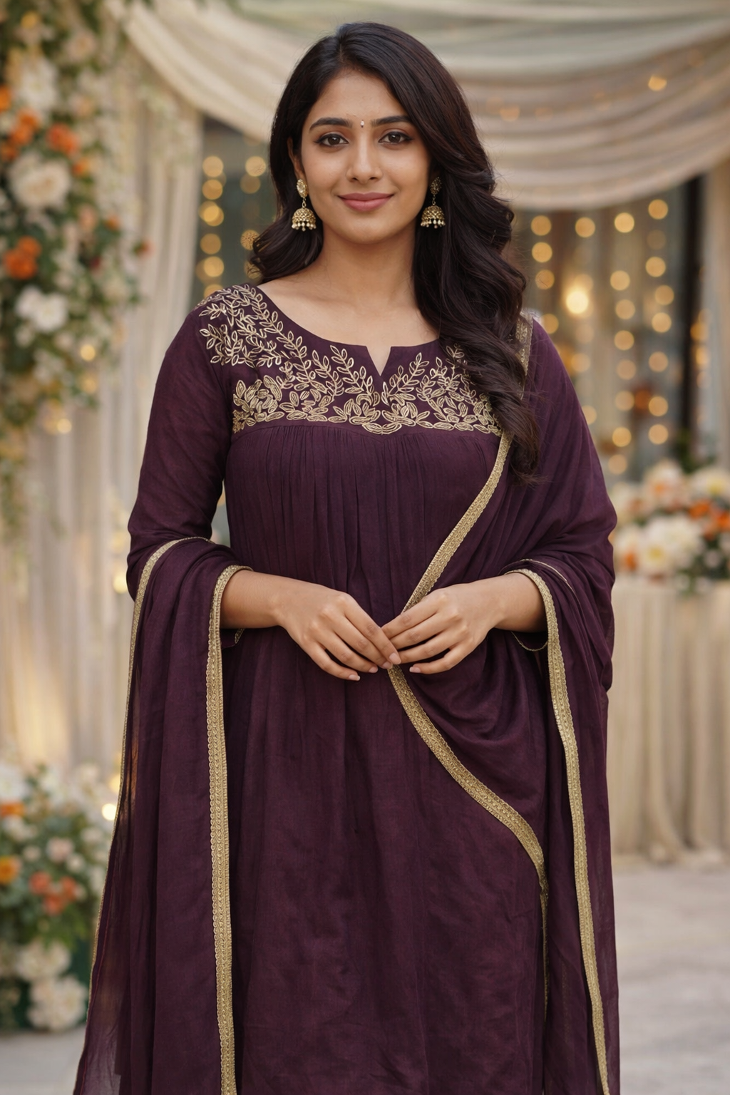 Purple Chinon 3-Piece Salwar Suit