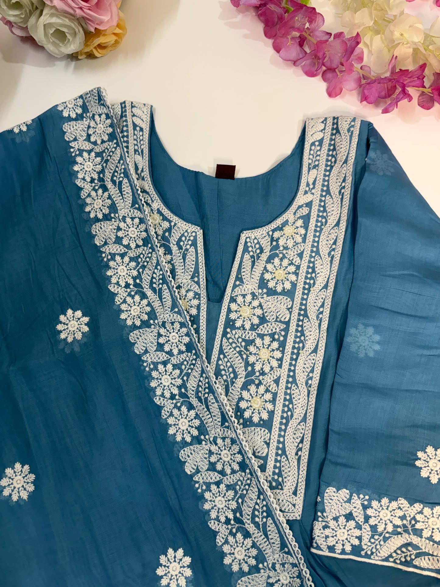 Blue Mul Chanderi Kurta Set