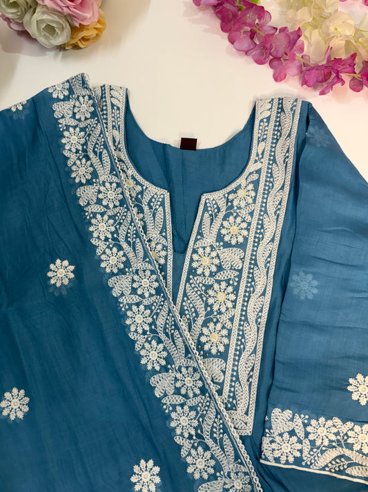 Blue Mul Chanderi Kurta Set
