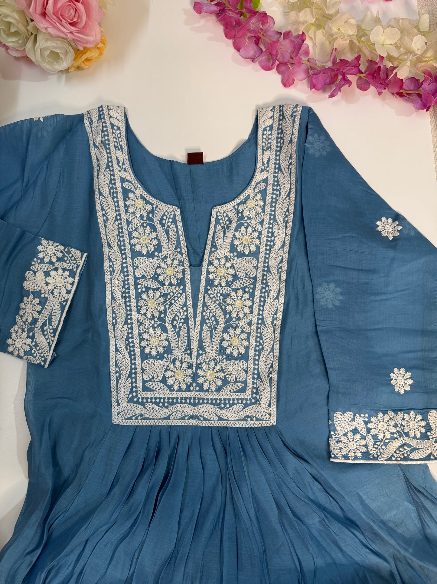 Blue Mul Chanderi Kurta Set
