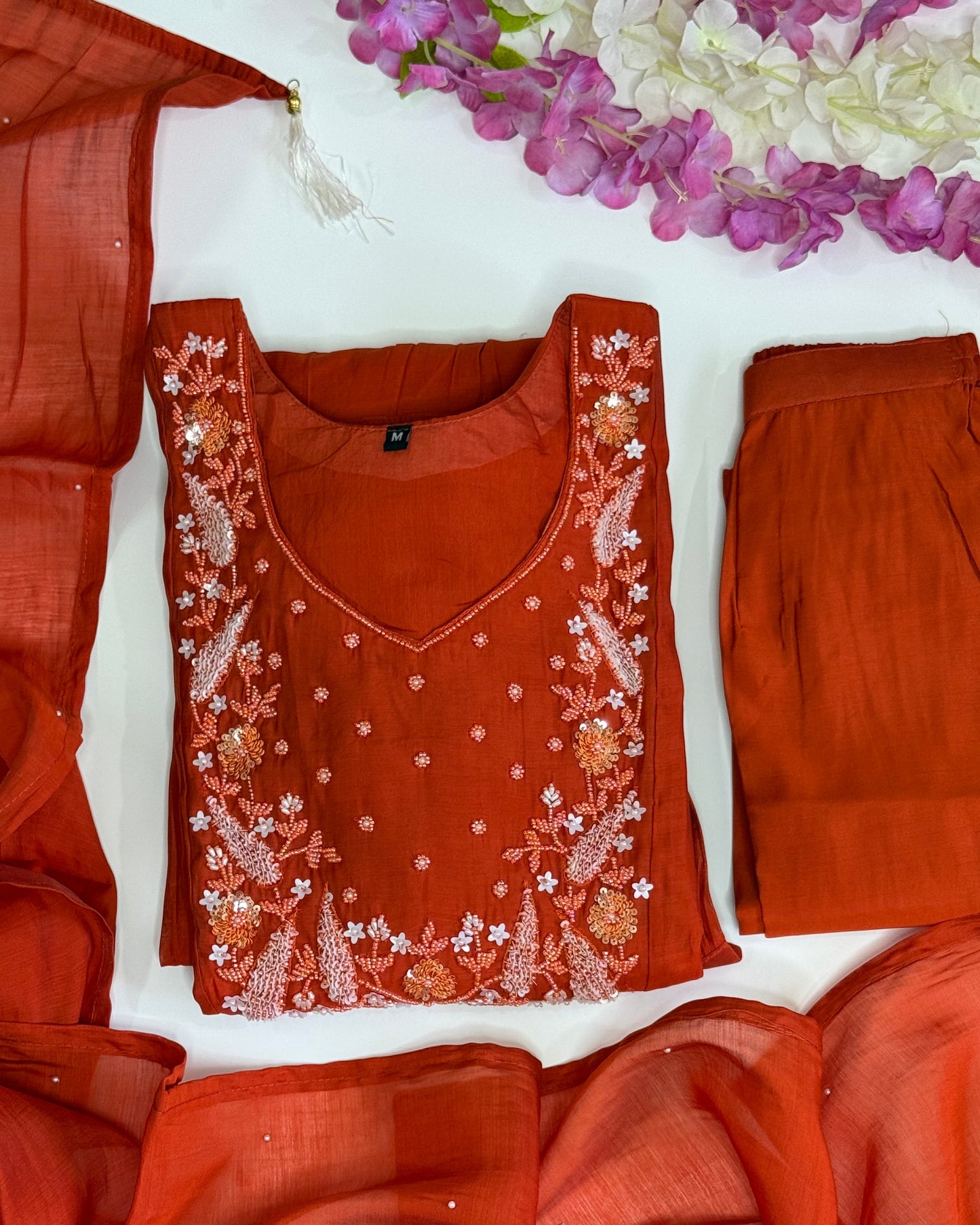 Orange Mul Chanderi Kurta Set