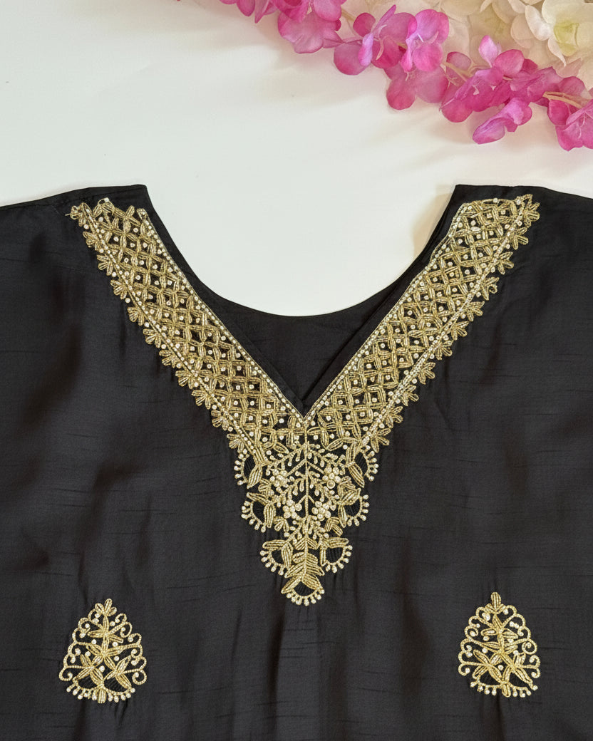 Black Raw Silk With Zardozi work with Rich Banarasi Dupatta