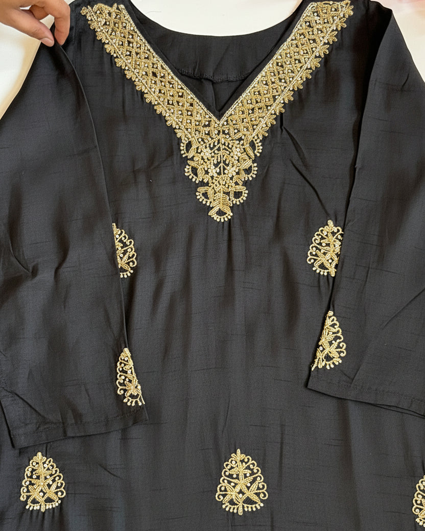 Black Raw Silk With Zardozi work with Rich Banarasi Dupatta