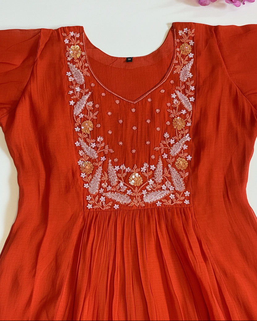 Orange Mul Chanderi Kurta Set