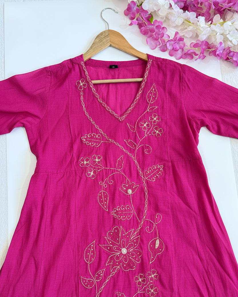 Pink Mul Cotton with Gold Embroidery work