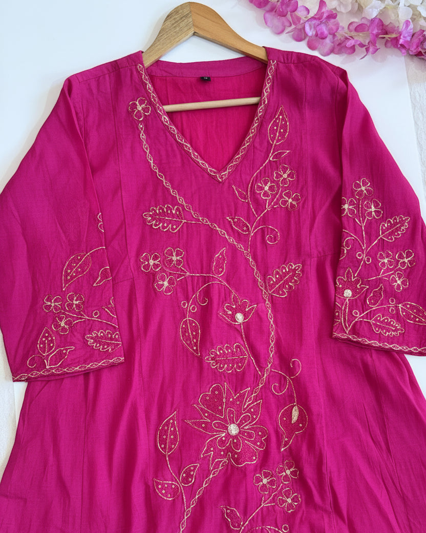 Pink Mul Cotton with Gold Embroidery work
