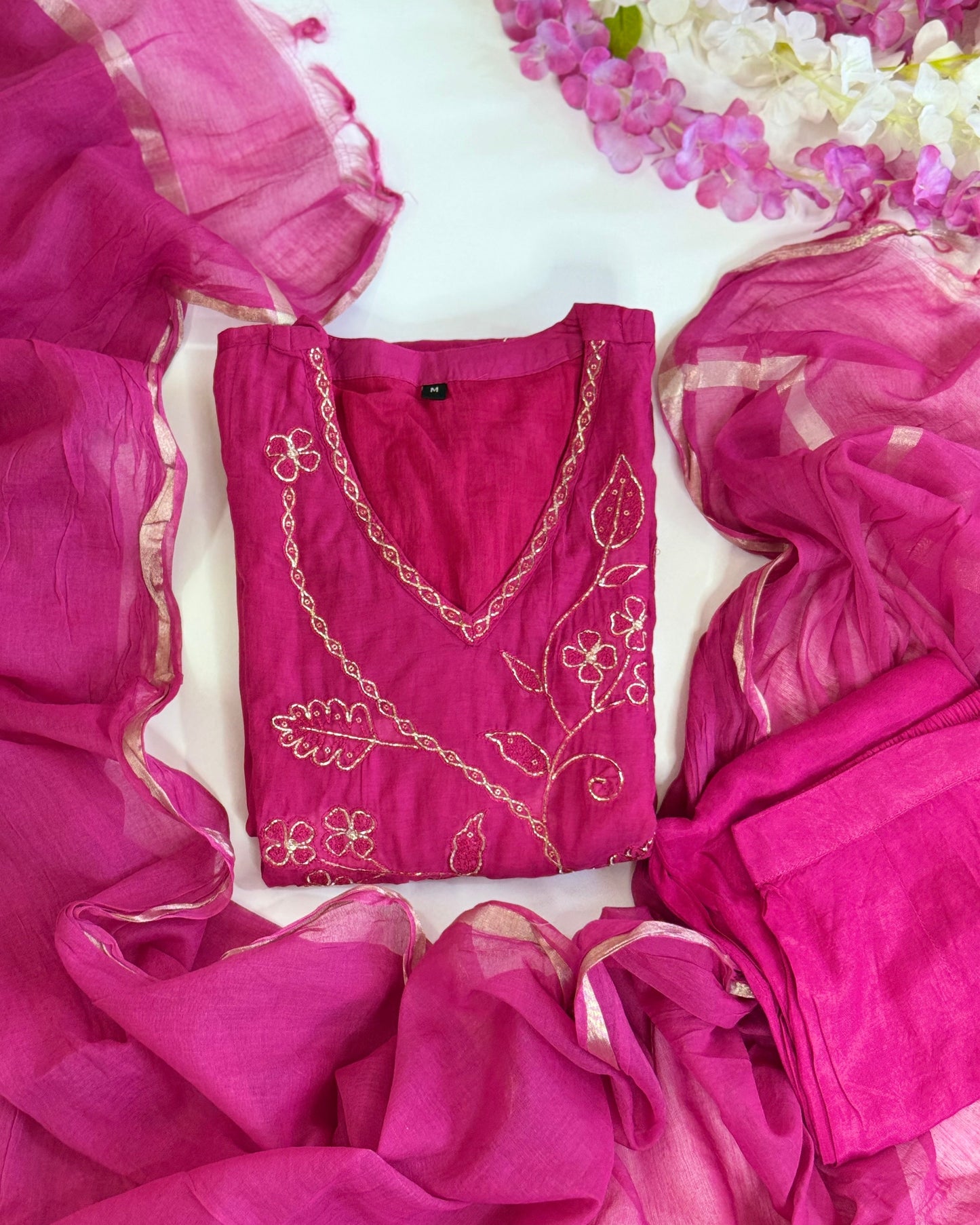 Pink Mul Cotton with Gold Embroidery work
