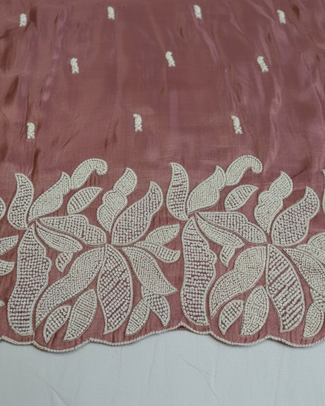 Rose Pink Tissue Kurta Set With PEARL Work