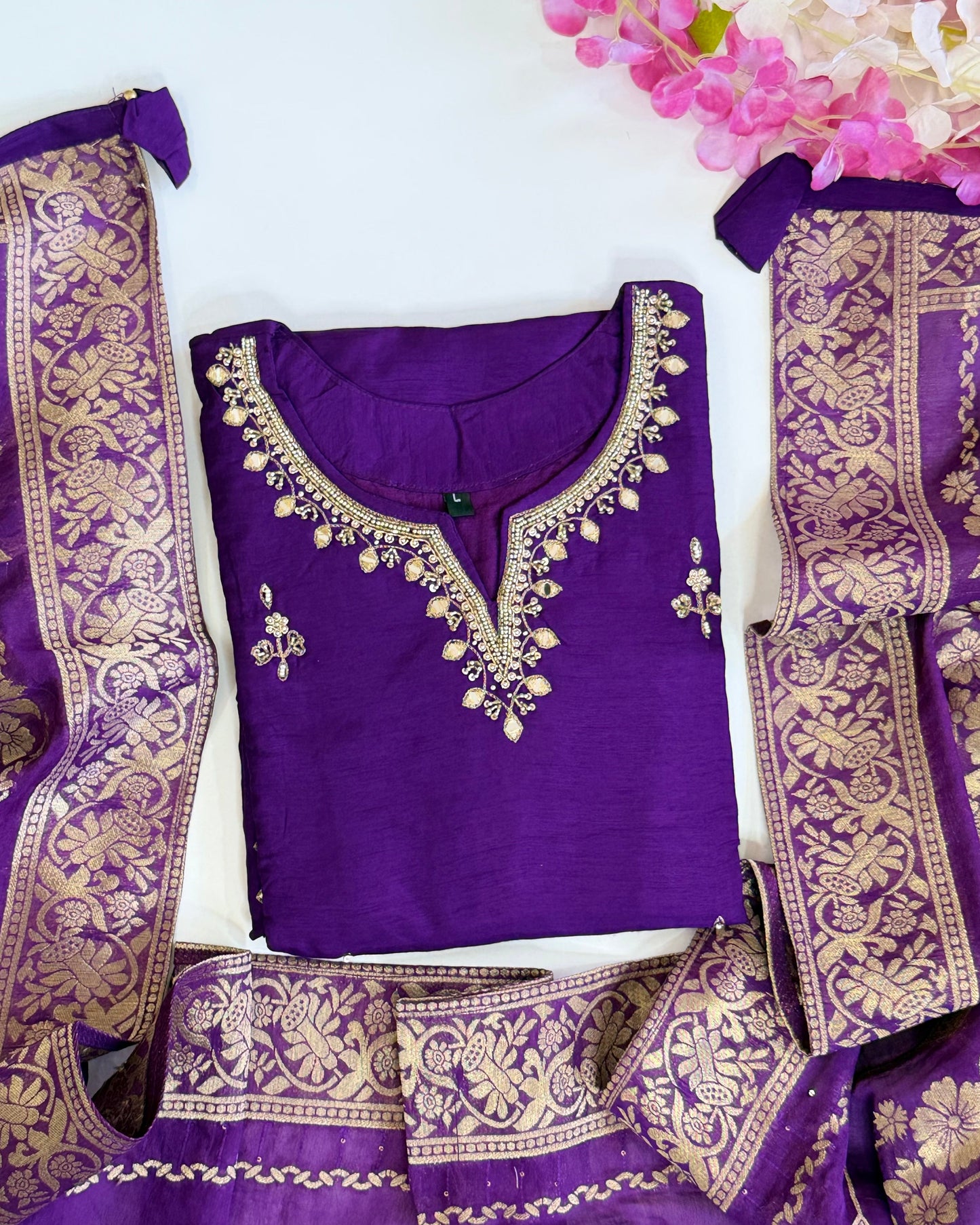 Raw Silk Purple  Party Wear Salwar Suit with Banaras Dupatta.