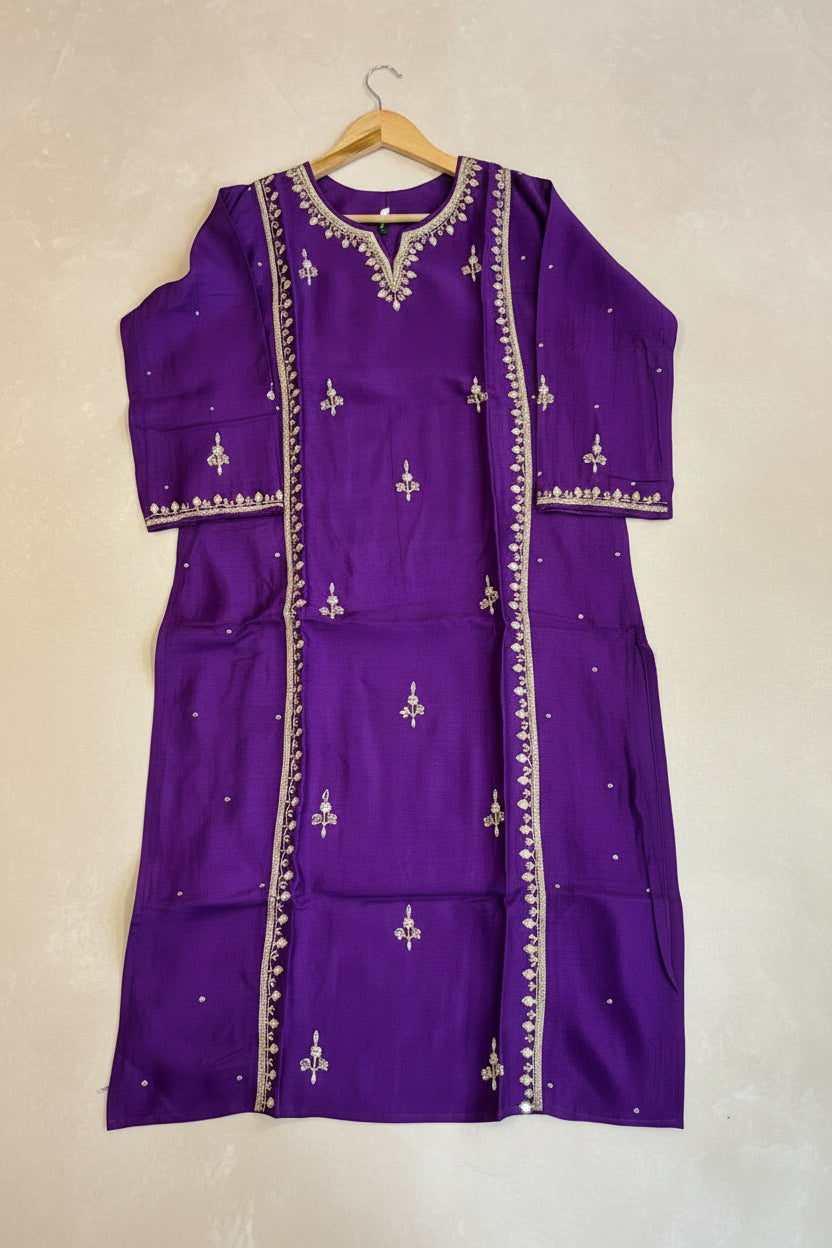 Raw Silk Purple  Party Wear Salwar Suit with Banaras Dupatta.