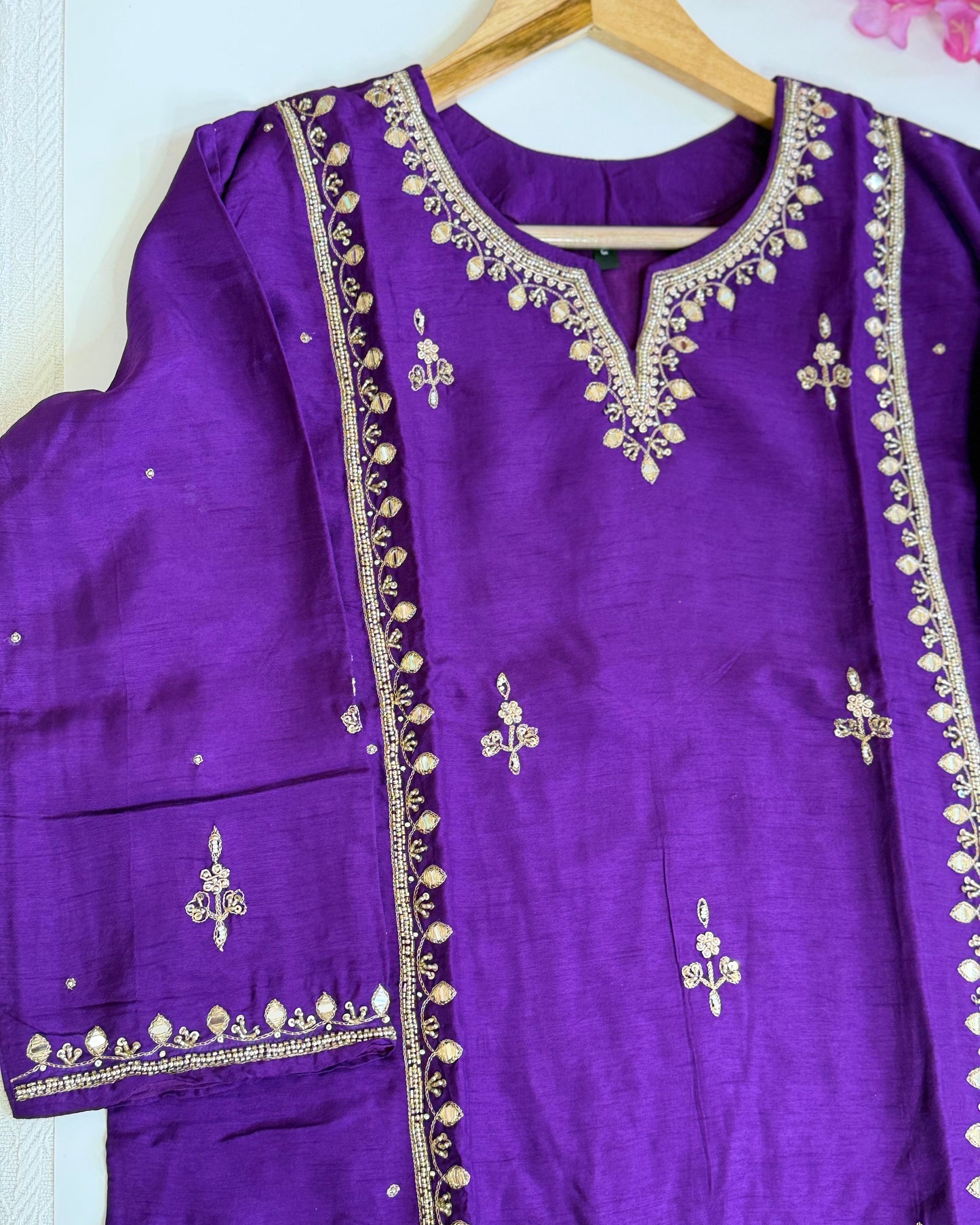 Raw Silk Purple  Party Wear Salwar Suit with Banaras Dupatta.