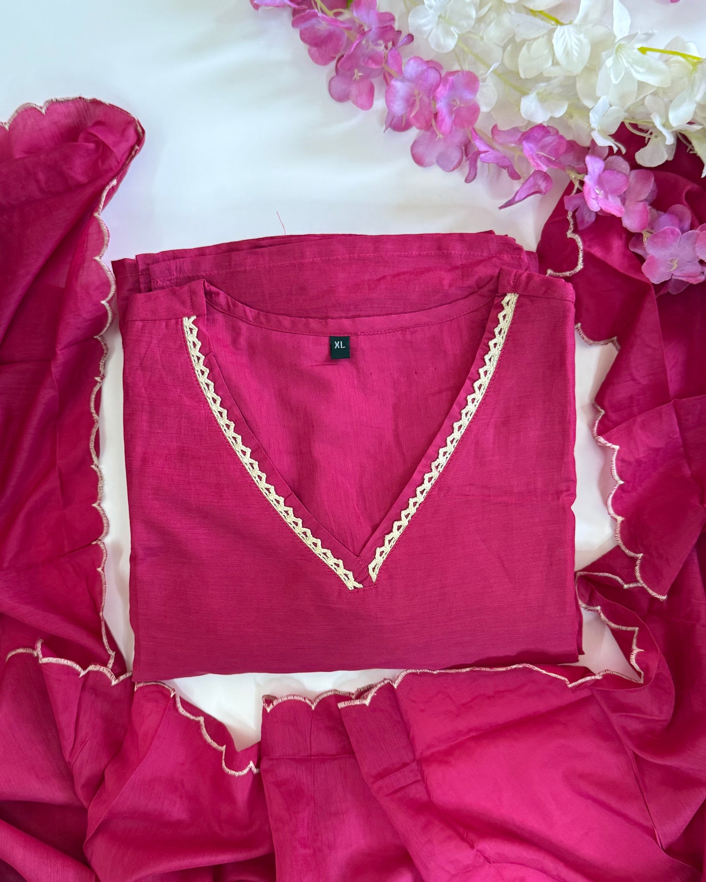 Pink Premium Mul Cotton Kurta Set with Floral Embroidery