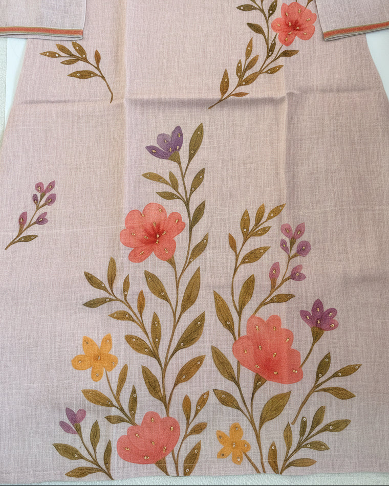 Line Floral Print Beige Kurta Set