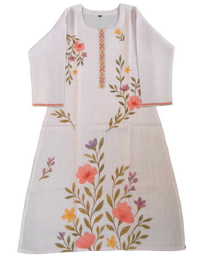 Line Floral Print Beige Kurta Set