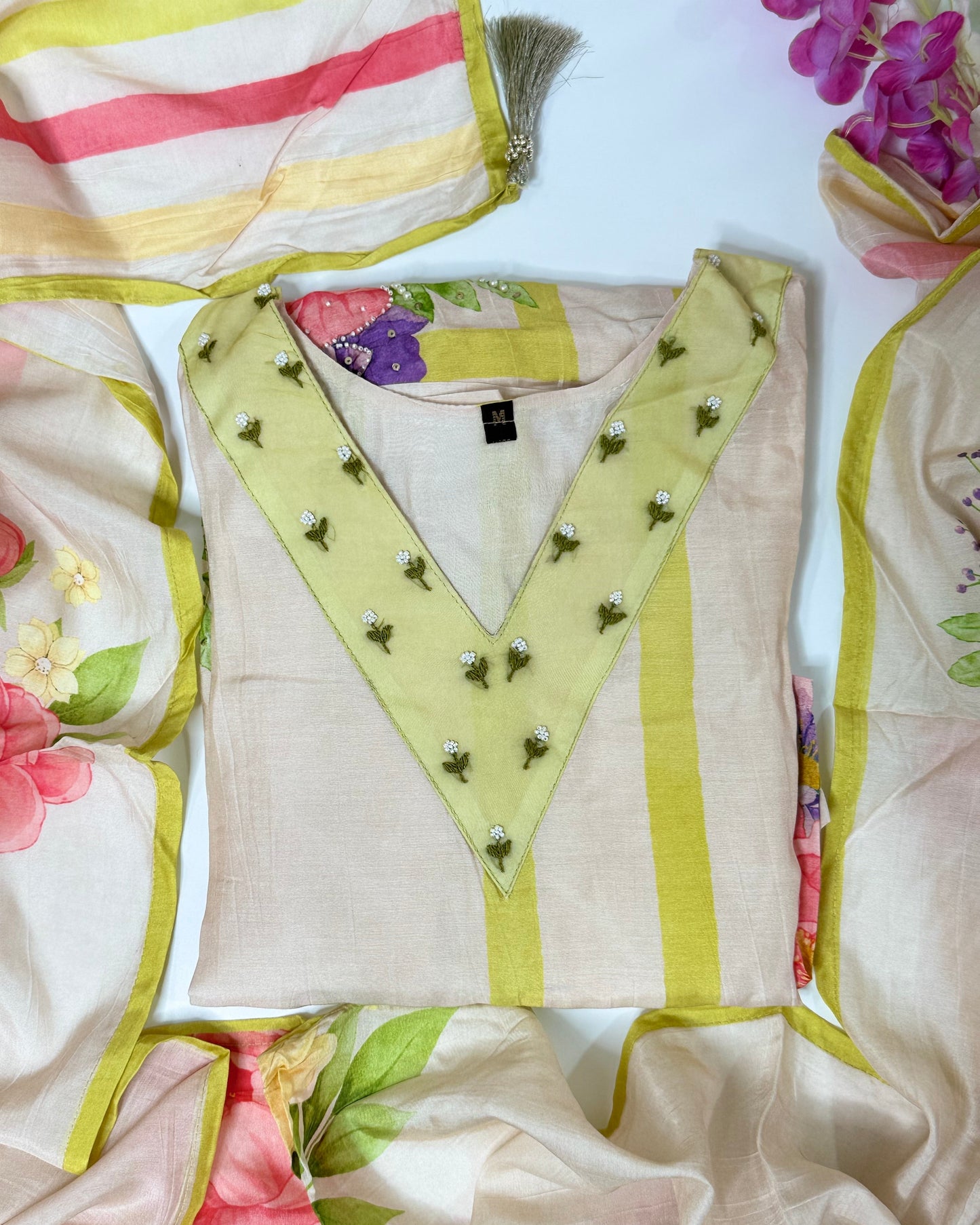 Premium Crepe Floral Print with Embroidery work Kurta Set