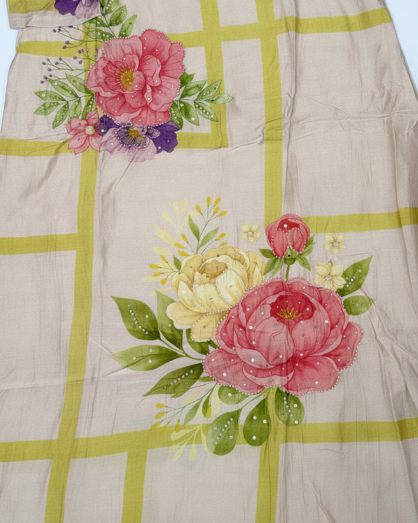 Premium Crepe Floral Print with Embroidery work Kurta Set
