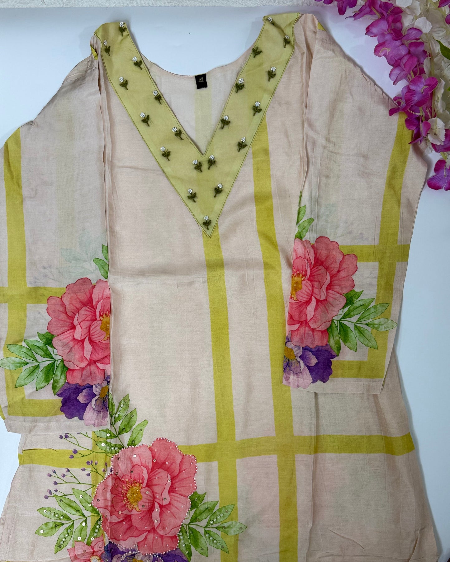 Premium Crepe Floral Print with Embroidery work Kurta Set