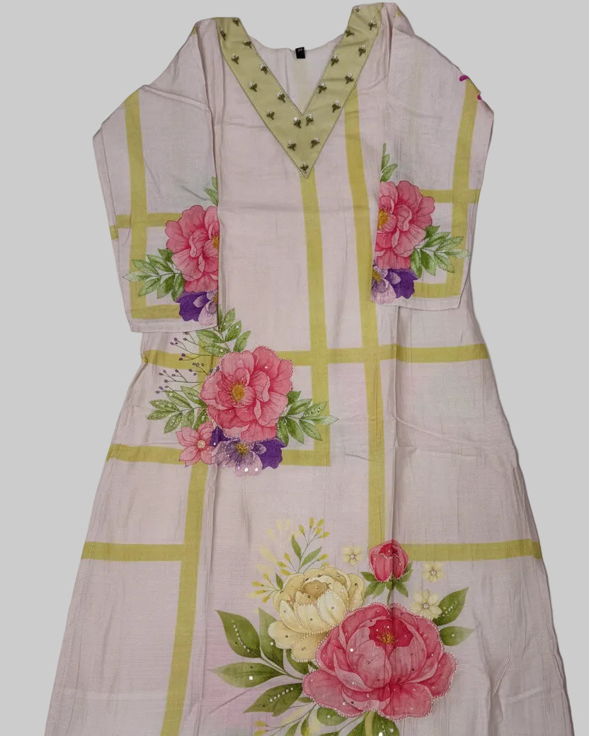 Premium Crepe Floral Print with Embroidery work Kurta Set