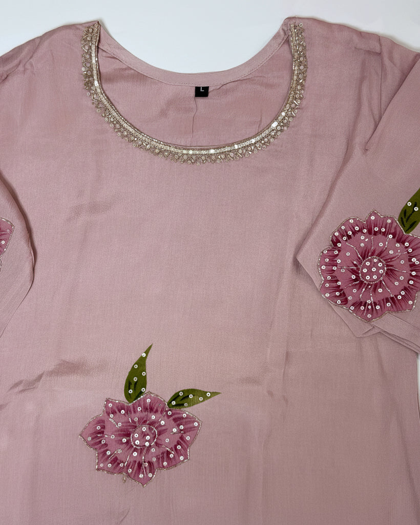 Chinnon  pink embroidery floral salwar suit