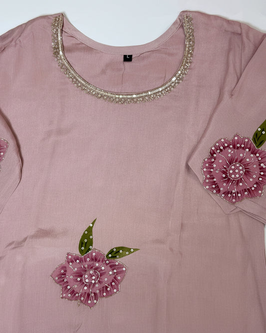 Chinnon  pink embroidery floral salwar suit