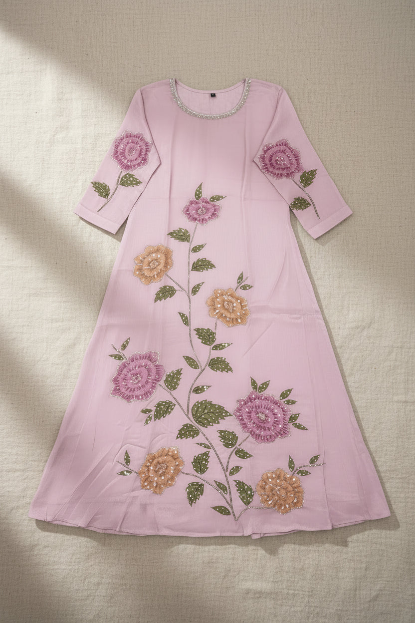 Chinnon  pink embroidery floral salwar suit