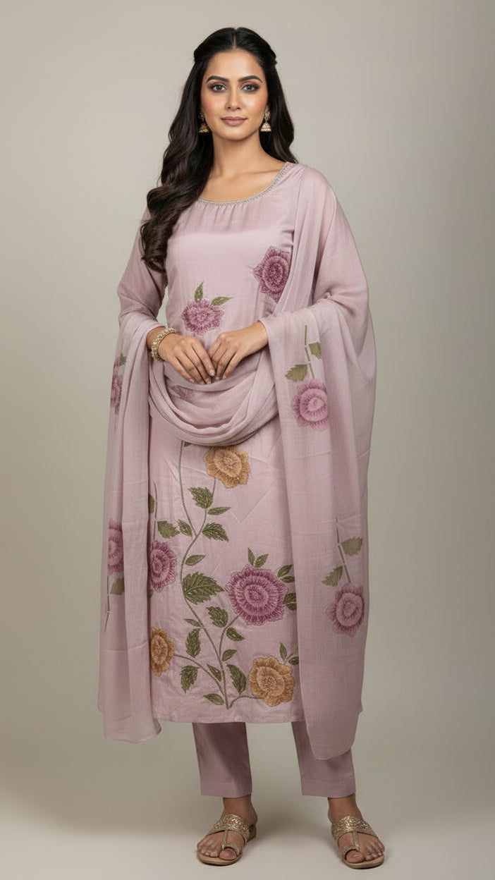 Chinnon  pink embroidery floral salwar suit