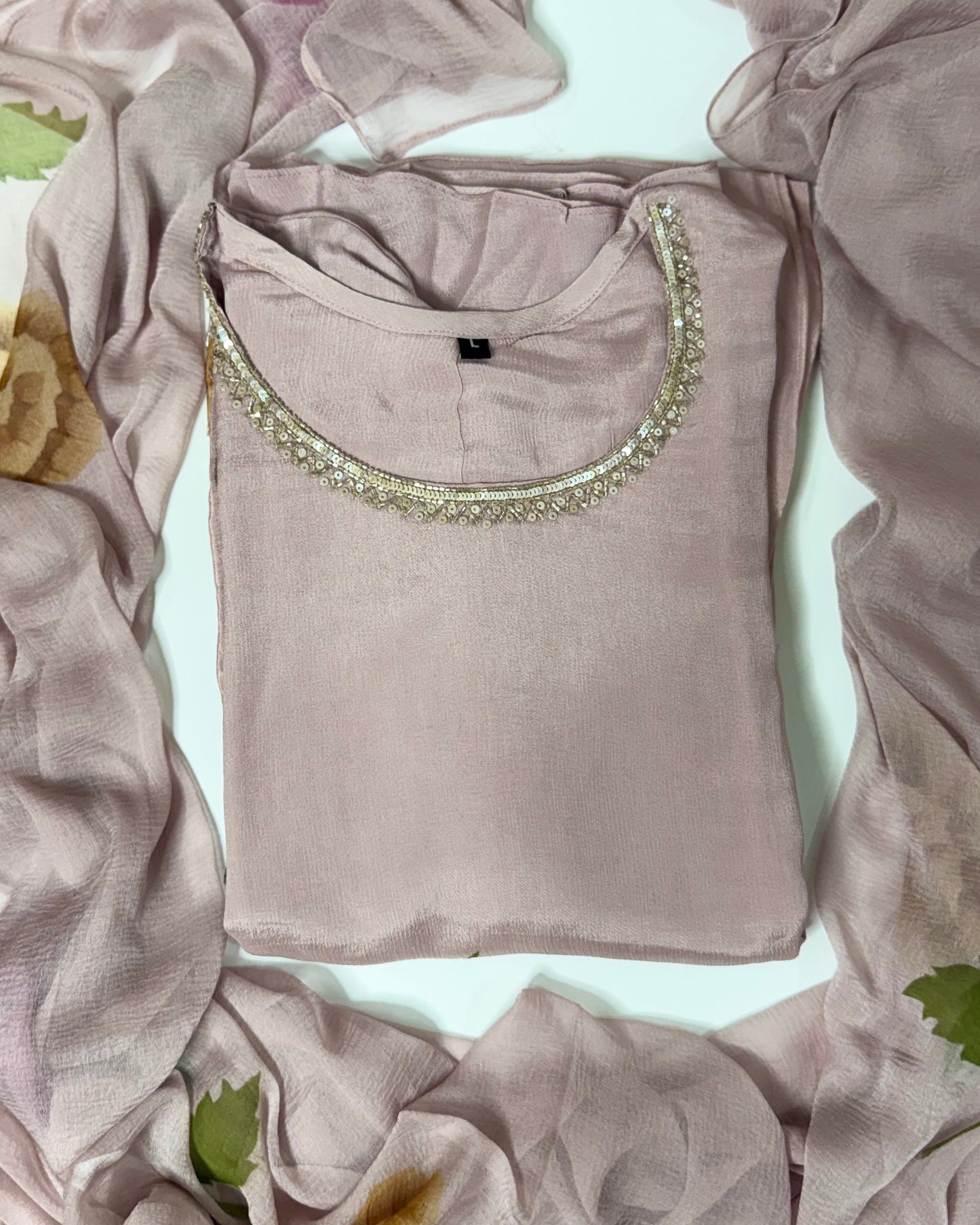 Chinnon  pink embroidery floral salwar suit