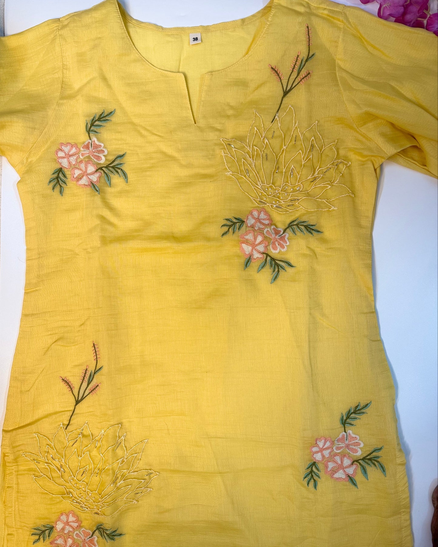 Yellow Mul Chanderi Kurta Set