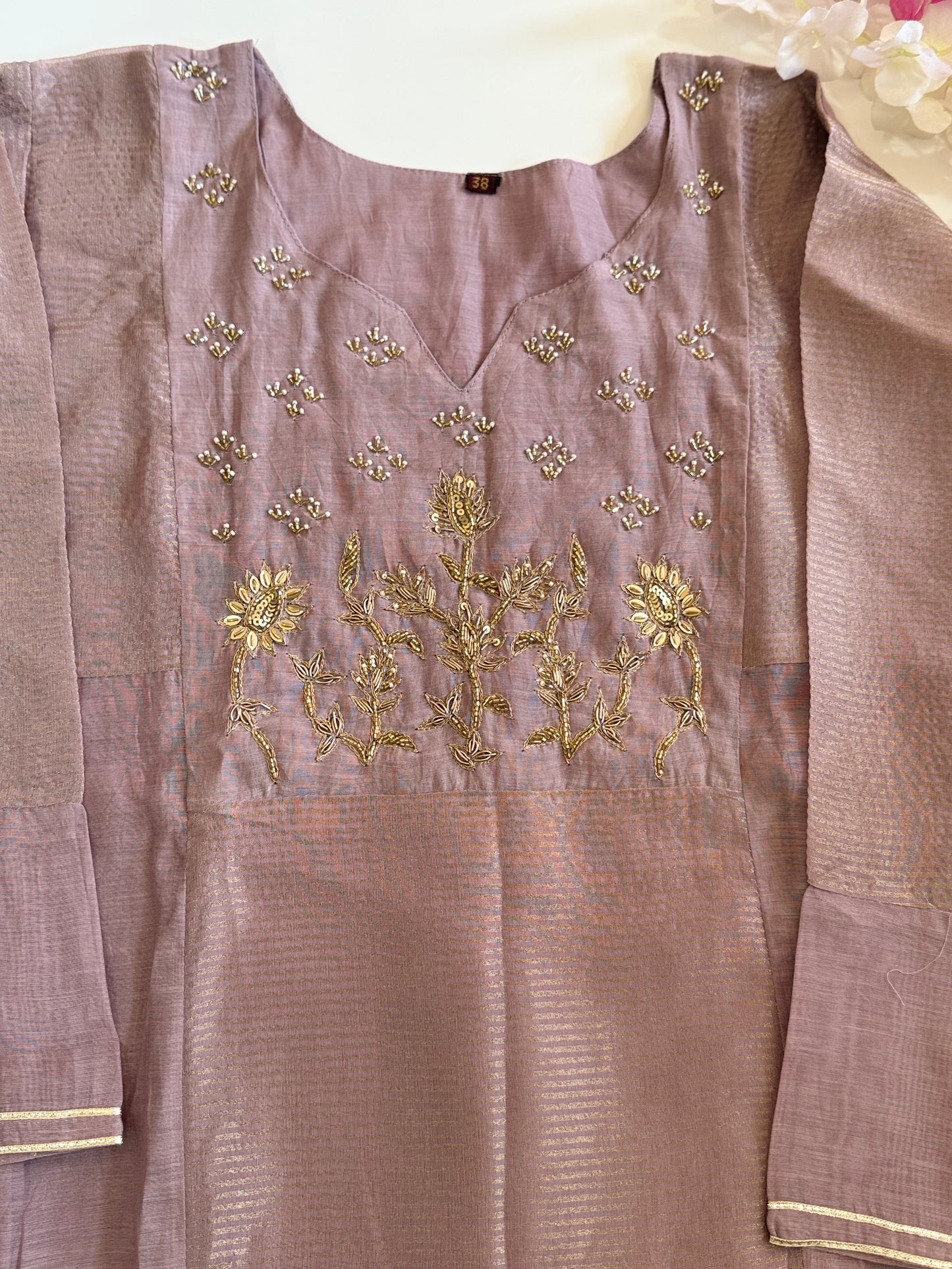 Lavender Premium Mul Chanderi Salwar Suit with Beads & Zardosi work