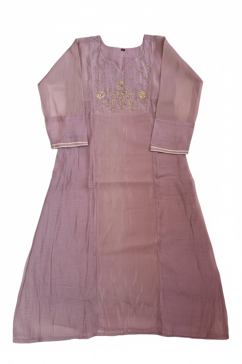 Lavender Premium Mul Chanderi Salwar Suit with Beads & Zardosi work